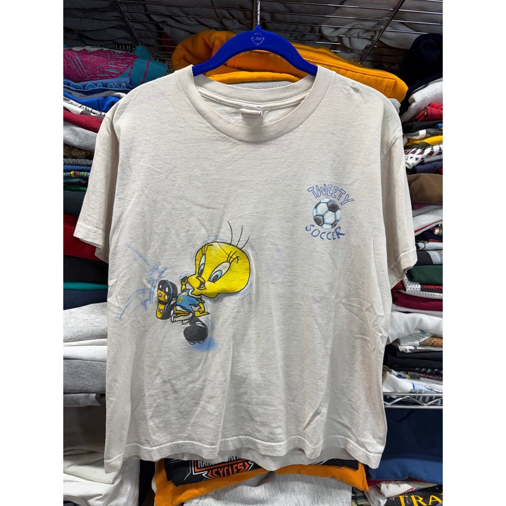 Vintage 1998 Looney Tunes Tweety Soccer T Shirt Sylvester White Youth L Adult S